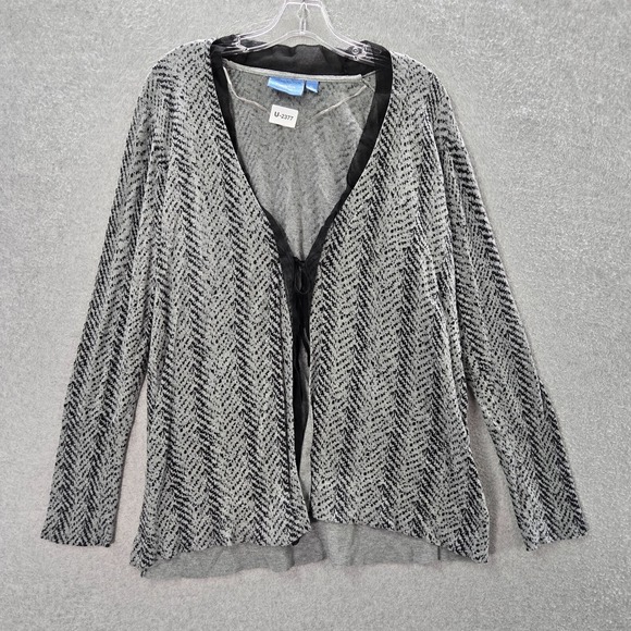 Simply Vera Vera Wang Women Sweater XL Gray Chevron Cardigan Long Sleeve - Picture 1 of 9